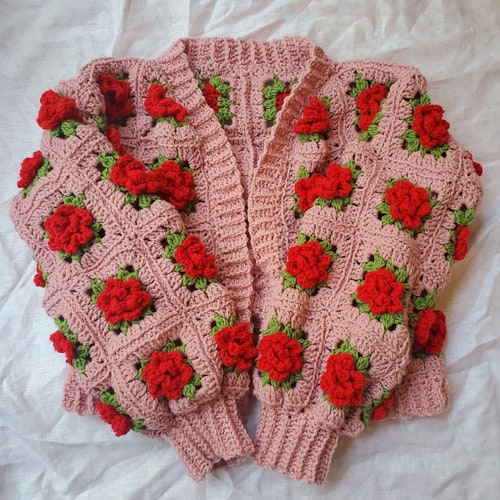 トップス Rose flower motif cardigan pink The Rose Cardigan Crochet Pattern (PDF ONLY) - Etsy