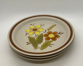 Set of 3 Autumn Collection Stoneware Wheat Flower Salad Plate Vintage