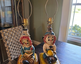 Vintage Raggedy Ann and Andy Chalkware Lamps Children’s room Decor