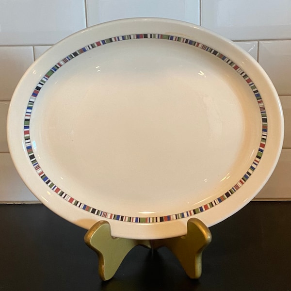 Syracuse China-Econo Rim Restaurant Ware- Multi-Color Band Oval Platter