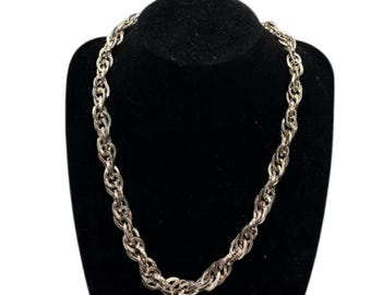 Vintage Silver-Tone Double Link Chain Necklace – Chunky Statement Jewelry 16"