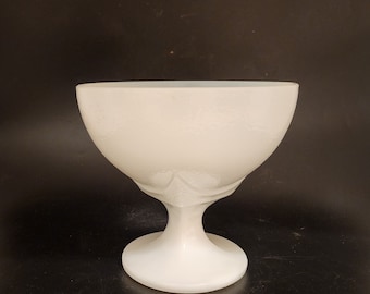 Footed Orange Peel Textured Milk Glass Centerpiece Compote Planter Vintage