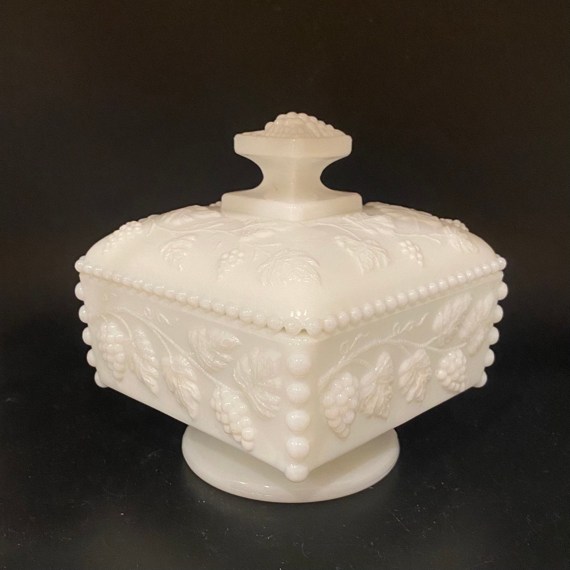 Westmoreland Grapes White Milk Glass Footed Square Candy Dish Etsy