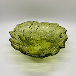 Indiana Glass Vintage Loganberry Raised Berries and Leaves Green Candy Dish Bowl