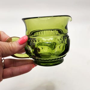 Indiana Glass Co. King&#39;s Crown Thumbprint Avacodo Green Glass Creamer