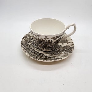 Myott Royal Mail Brown Stagecoach Scene Cup and Saucer Set. Made in England Vintage