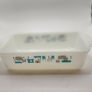 Vintage Anchor Hocking Fire King Blue Heaven Atomic Loaf Pan 5” x 9” MCM