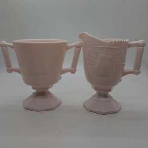 Jeannette Baltimore Pear Pink Milk Glass Set of Creamer and Sugar Bowl 765B Vintage