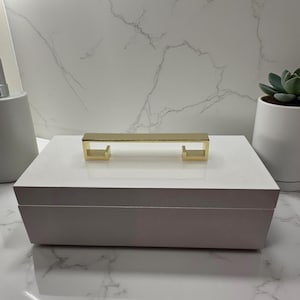 White Lacquer Jewelry Trinket Box with Gold Handle MCM Storage Decor