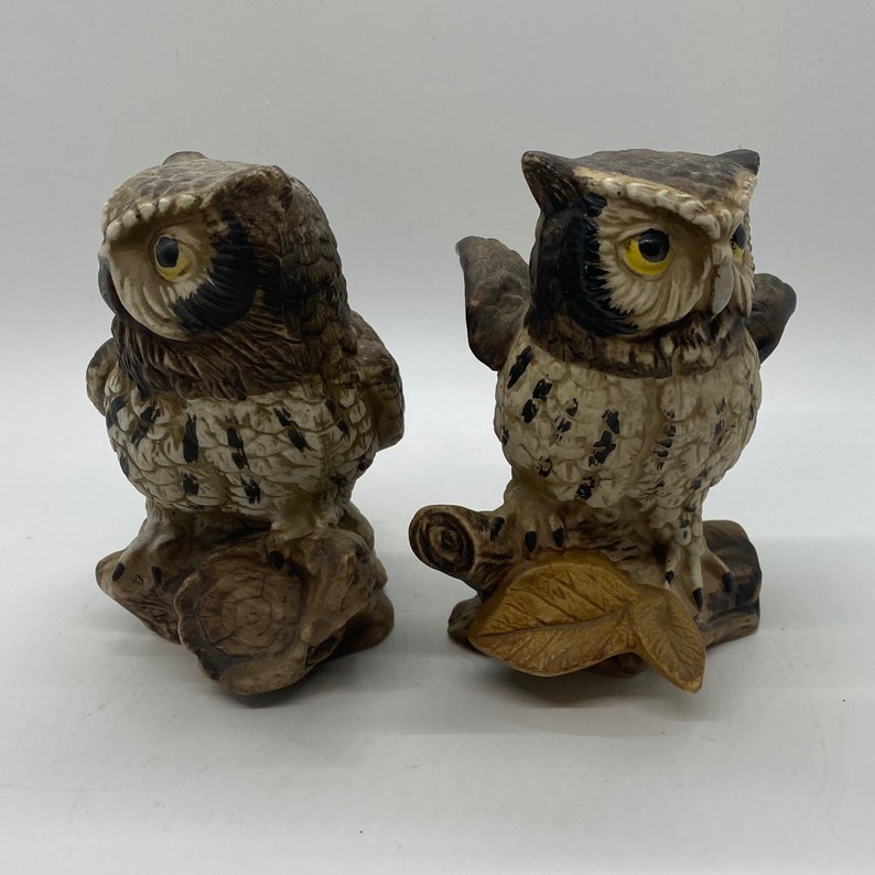 Porcelain Owl Figurines Two Vintage HOMCO Owls Brown White Etsy