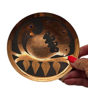 Copper Plate Wall Hanging Marked CHILE Bird Design with Blue Accents 6  3/4"