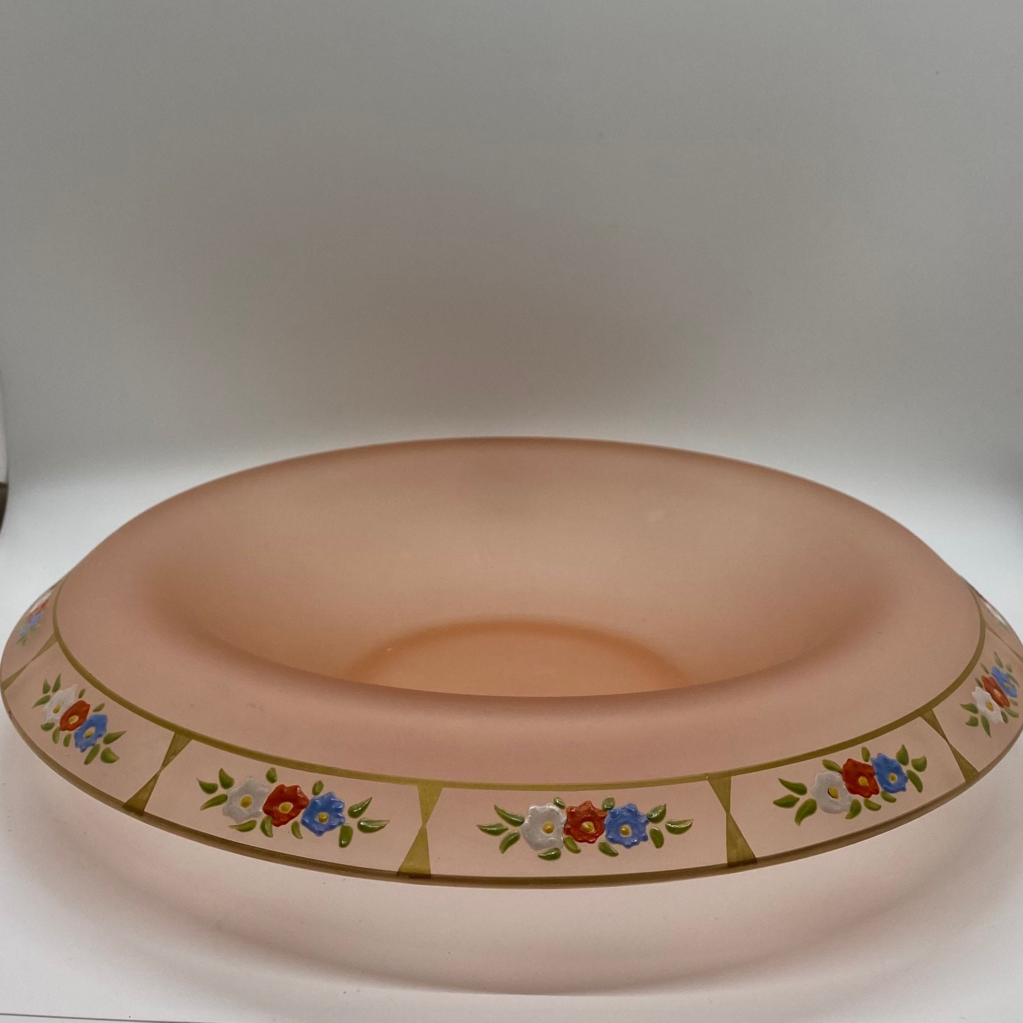 Pink Satin Frosted Vintage Console Bowl With Floral Motif Etsy