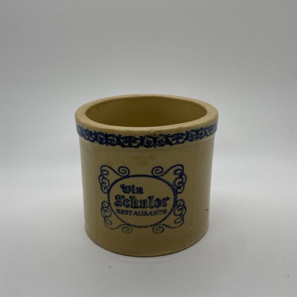 Win Schuler Restaurants Crock Farmhouse Country Vase Jar Vintage 4"