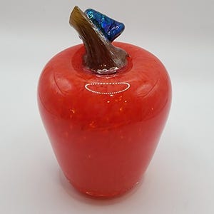 Signed Large Blown Glass Red Apple Paperweight Art Glass Display