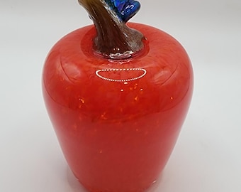 Signed Large Blown Glass Red Apple Paperweight Art Glass Display