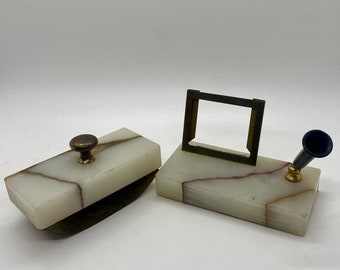 Onyx Ink Blotter 1920’s and  Fountain Pen Business Card Desk Accessory Vintage