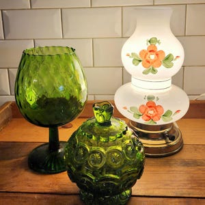 1950 Hand Painted Milk Glass Hurricane Lamp Vintage