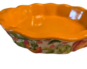 Temptations Peach Ceramic Scalloped Edge Pie Plate