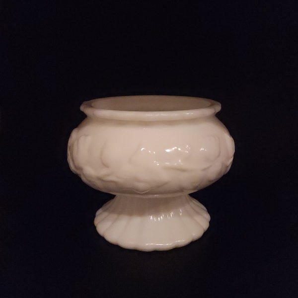 Milk Glass Ivy Floral Embossed Pedestal/Footed Planter Vase Vintage