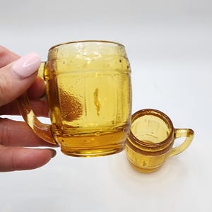 Amber Glass Mugs Barrel Shot Glasses 2 1/2&quot; Set of Two Vintage