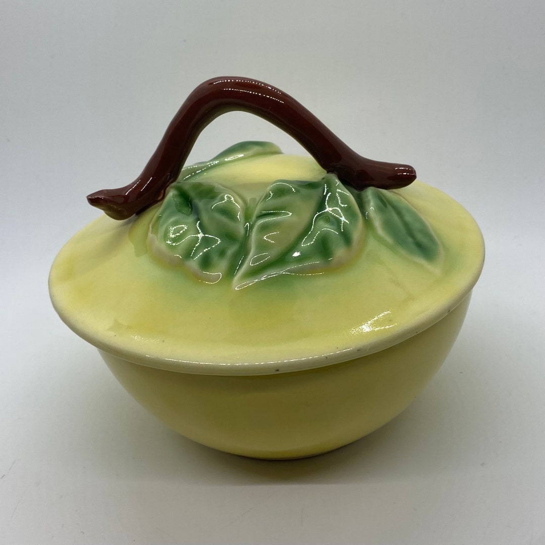 Fruit Bowl With Lid Belmar California Pottery 320 Yellow Pear Vintage 1940s Etsy