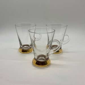 Clear Glass with Gold Trim Cups Set of 3 Vintage
