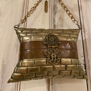 Brass and Copper Metal Pillow Purse  1930's Vintage