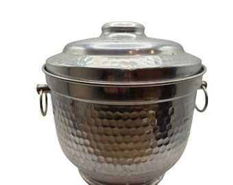 Vintage Mid Century 1960’s Hammered Aluminum Ice Double Walled Bucket with Lid Made in Italy