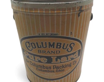 Vintage Marhoefer Pure Lard Tin, Kuhner Packing Advertising Bucket