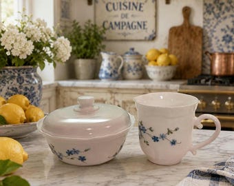 ARPVER Blue Floral Scalloped No Trim Veronica by Arcopal Creamer and Sugar