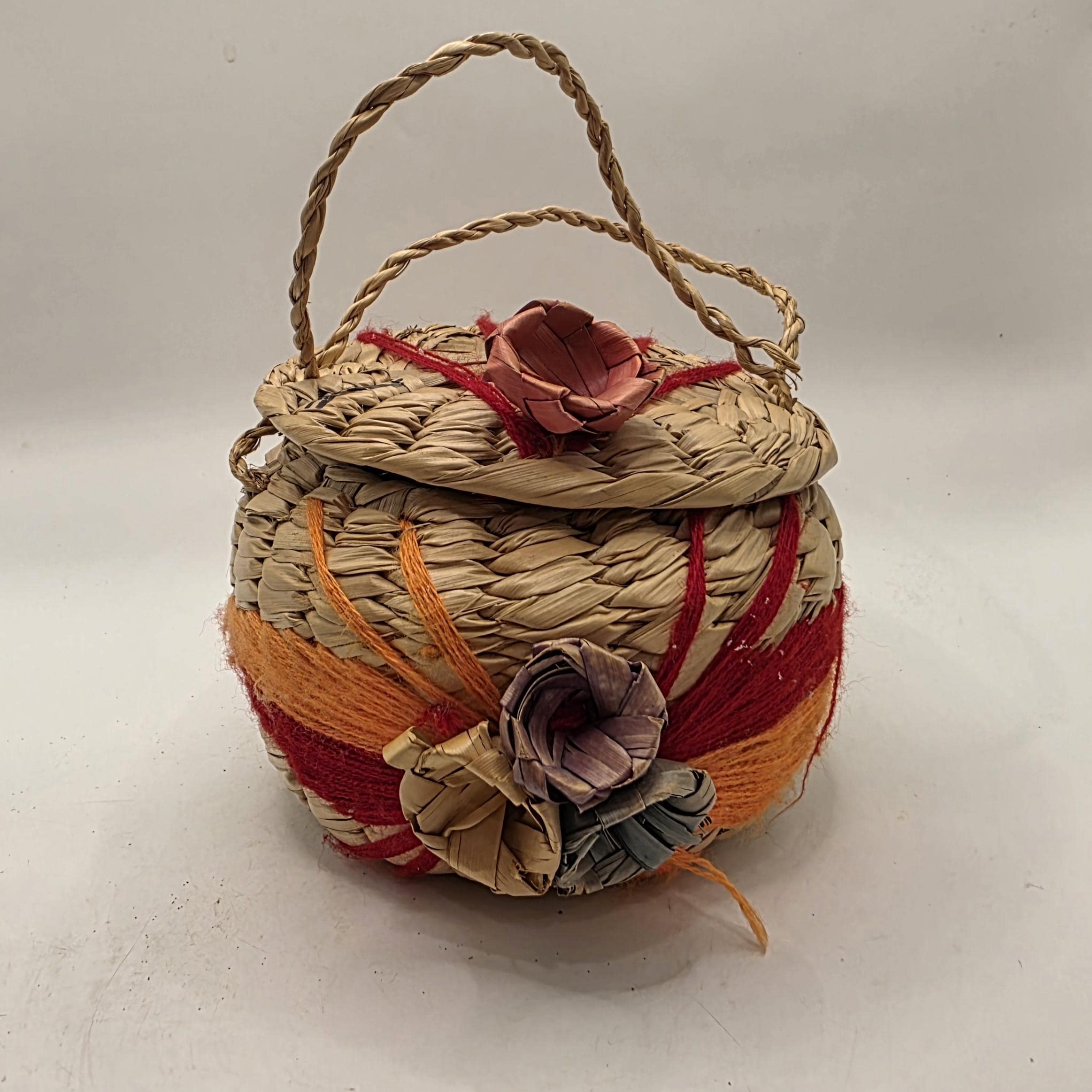 Woven Rattan Small Handled Round Lidded Bag Vintage - Etsy