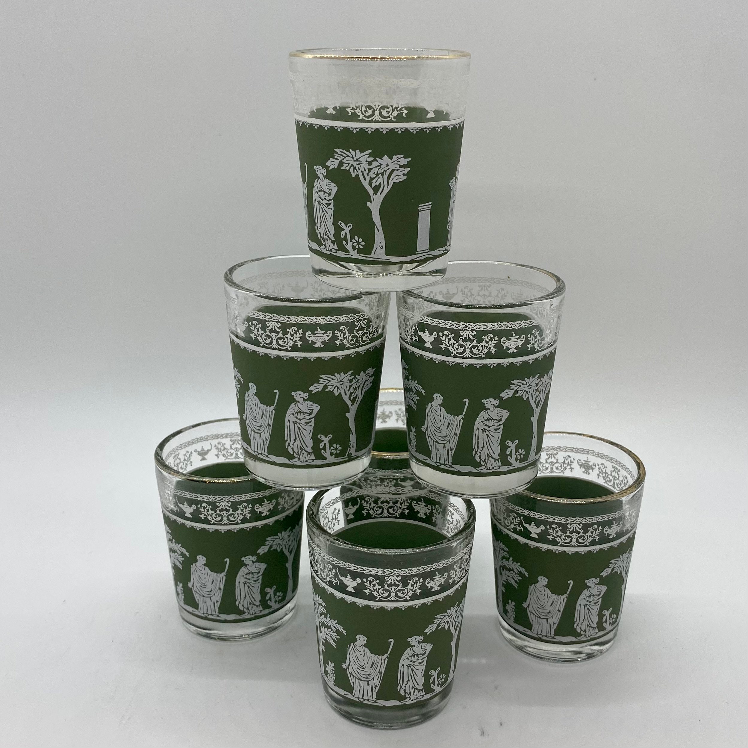 Wedgwood Green Jeanette Jasperware Hellenic Wine Glasses Set of 7 Vintage