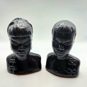 Asian Boy and Girl Black Head Bust Mid Century Wall Vintage