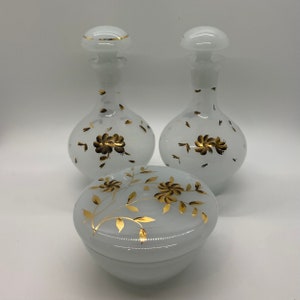 Irving W Rice Vanity Set Perfume Bottles and Powder Box Made in West Germany