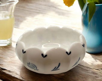 Rare Antique Milk Glass LE Smith Blue Onion Dish Bowl