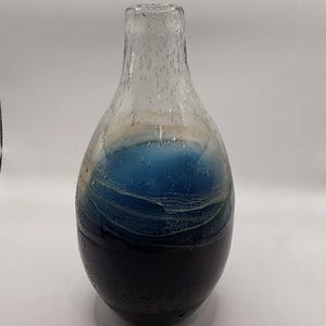 Handblown Blue Gray Clear Swirl Vase