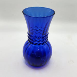 Anchor Hocking Beautiful Cobalt Blue Vase with Optic Swirl Ball Made in USA Vintage