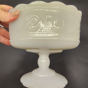 E. O. Brody Milk Glass Footed Pedestal Milk Glass Centerpiece Compote USA Vintage