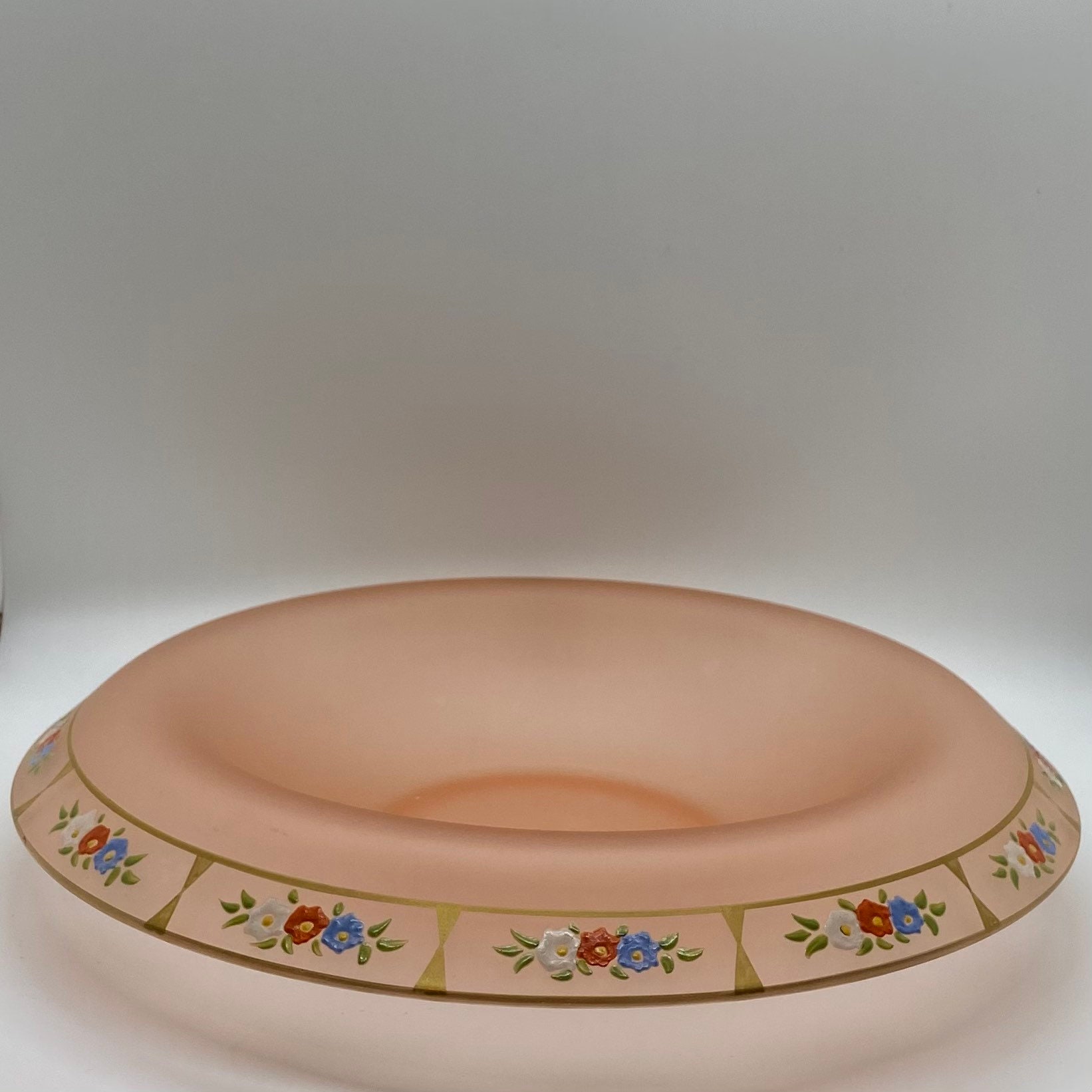 Pink Satin Frosted Vintage Console Bowl With Floral Motif Etsy