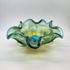 Murano Glass Bowl or Ashtray Handblown Blue Metallic Gold Made in Italy