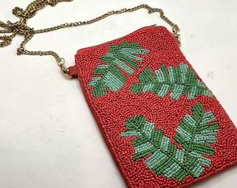 Kay Lee Small Crossbody Glass Beaded Leaf Bag New