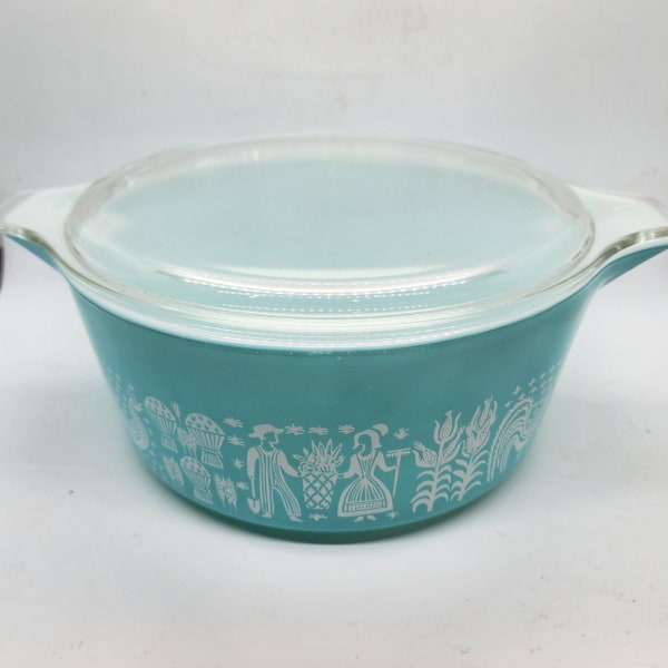 Vintage Pyrex Butterprint Lidded Casserole Dish | 2.5 Quart | Turquoise Blue & White | Penn Dutch | 475-B