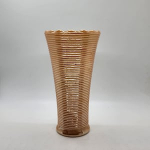 Peach Lustre Encased Milk Glass Ribbed Vase Anchor Vintage