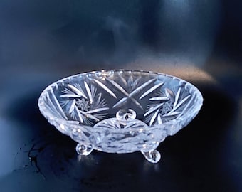 Vintage Clear Cur Glass Footed Glass Candy Dish