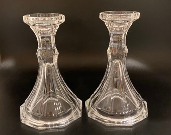 Clear Set of Two Crystal Candlesticks Vintage