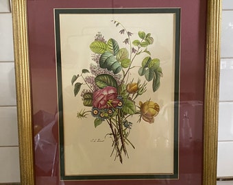 T.L. PREVOST Framed Matted Floral Print Vintage