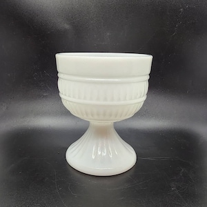 Milk Glass - Pedestal Bowl - Bars and Lines Design Vintage