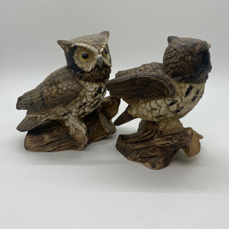 Porcelain Owl Figurines Two Vintage HOMCO Owls Brown White Etsy