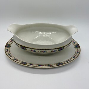 Wright Tyndale and Van Rosen C H Field Haviland Lamoge Vintage Porcelain Gravy Bowl and Attached Plate