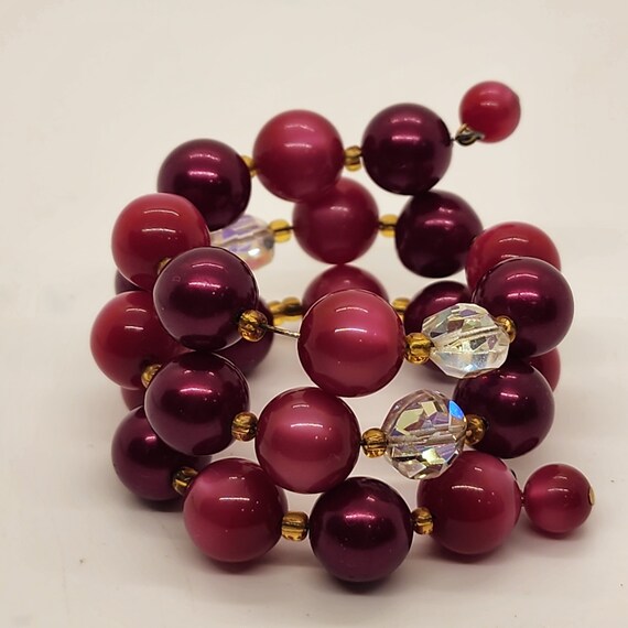 Vintage Cranberry Lucite Wire Memory Wrap Bracelet